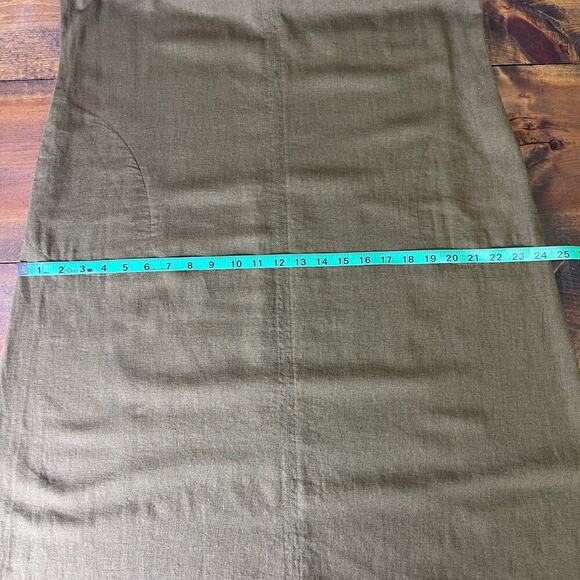 Liz Claiborne Olive Green Sleeveless Tank Midi Dress Pockets Linen Womens Medium - Picture 7 of 12